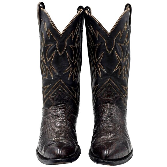 Vintage Tony Lama Exotic Caribou Brown Cowboy Boots Western Mens 10E Gold Label - Picture 6 of 16